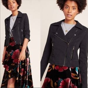 Anthropologie Marrakech Washed Black Moto Jacket Zip Size Small